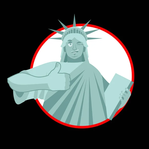Statua della Libertà Winks. pollice in su punto di riferimento America. Scultura — Vettoriale Stock