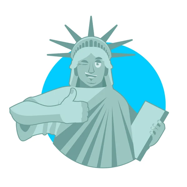 Standbeeld van Liberty Winks. Duimschroef opwaarts landmark Amerika. Beeldhouwkunst — Stockvector