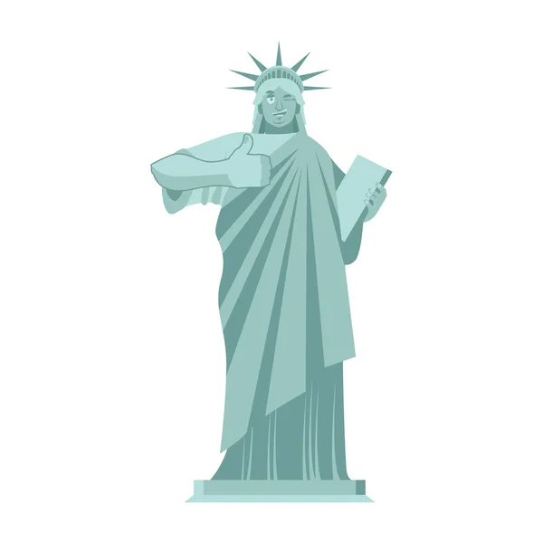 Statua della Libertà Winks. pollice in su punto di riferimento America. Scultura — Vettoriale Stock