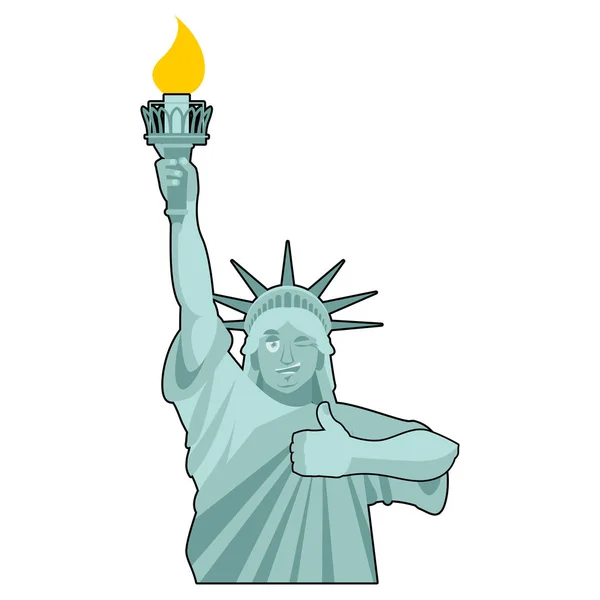 Statue of Liberty Winks. thumbs up landmark  America. Sculpture — Stock Vector