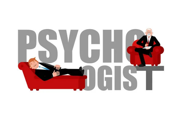 Psychologen-Schriftzug. Beratung durch einen Psychotherapeuten. Couch p — Stockvektor