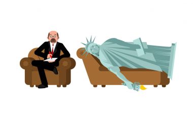 Amerikan depresyon. Psikolog resepsiyonda Özgürlük heykeli