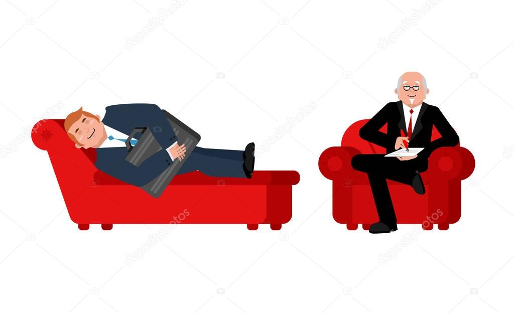 Businessman with psychologist. Consultation of psychotherapist. 