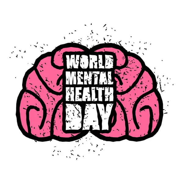 World Mental Health Day emblem. Symbol of human Brain. Grunge st