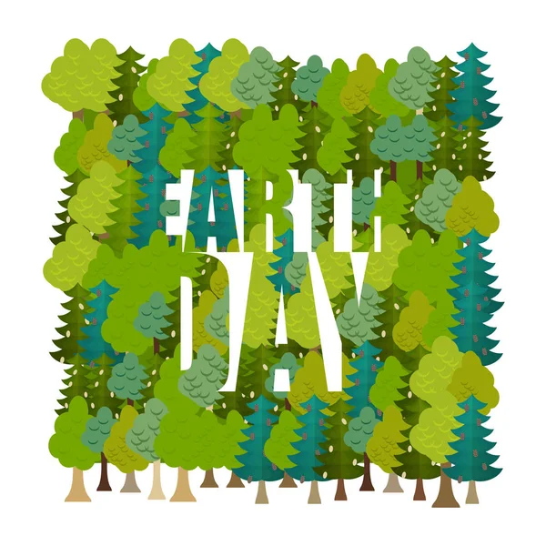 Ημέρα της γης. Γράμματα και το δάσος. Δέντρα και τυπογραφία. Διεθνές — Διανυσματικό Αρχείο