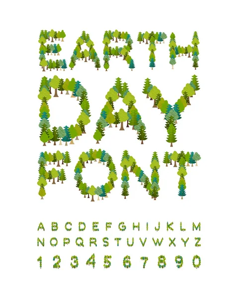 Earth Day Font. forest alphabet. Letters from Tree. Internationa — Stock Vector