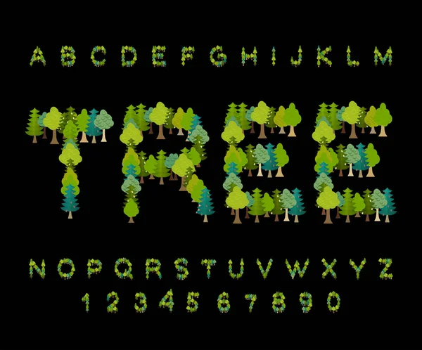 Шрифт дерева. Лесной алфавит. Письмо с дерева. Природный алфавит . — стоковый вектор