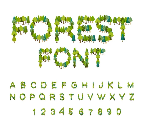 Forest font. Tree alphabet. Letter from Tree. Nature alphabet. E — Stock Vector