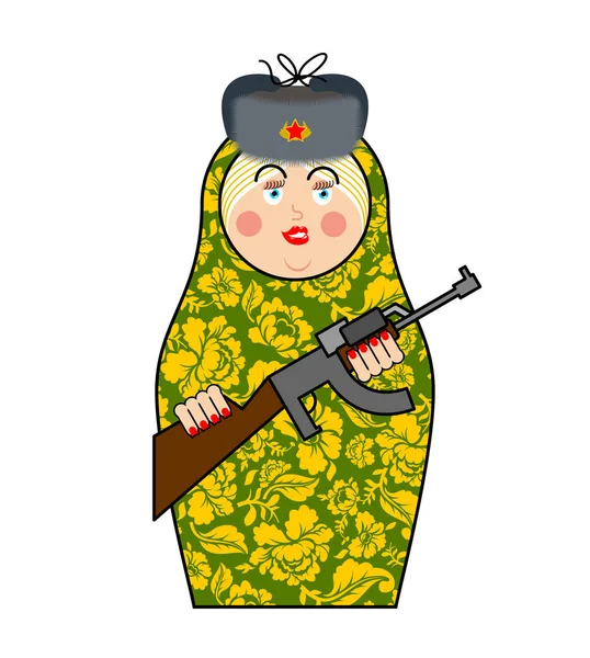 Matrioshka militar con pistola. Nueva muñeca rusa anidada. Nati. — Vector de stock