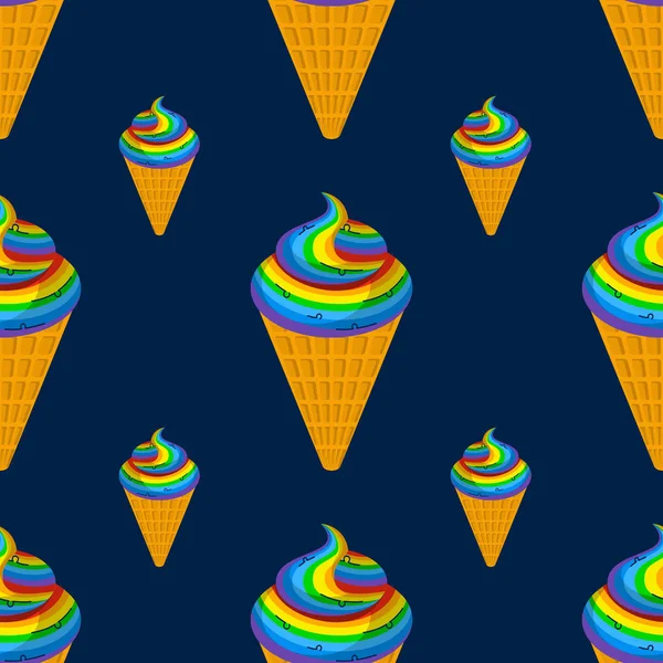 Crème glacée licorne motif sans couture. Texture dessert arc-en-ciel. Eventails — Image vectorielle