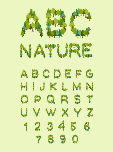 Natuur alfabet. Boom lettertype. Forest alfabet. Brief van boom. — Stockvector