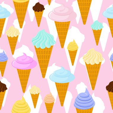 Dondurma seamless modeli. Tatlı waffle Kupası doku. Sweetnes