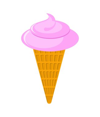 Pembe koni çilekli dondurma tat. Tatlı waffle Kupası. Sweetn