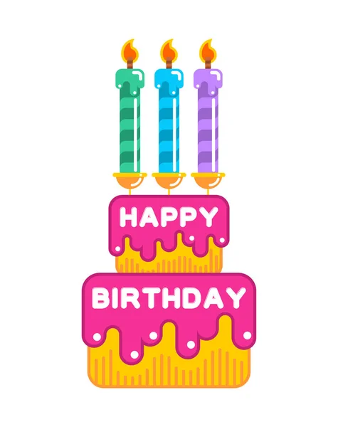 Happy birthday cake. Dessert  With candles. Sweets with cream — Stock Vector