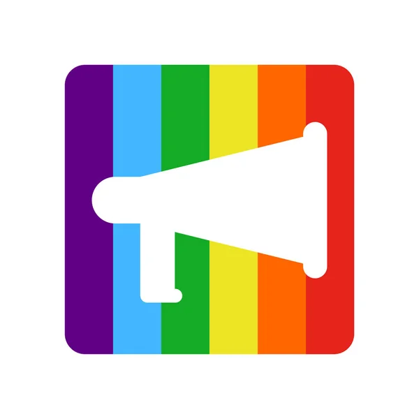 Saliendo del mensaje de señal LGBT. Megáfono arco iris Icono red social — Vector de stock