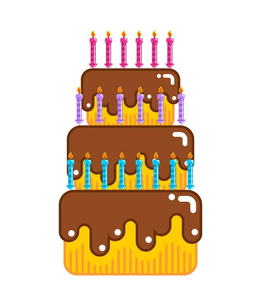 快乐的生日蛋糕。点着蜡烛的甜点。奶油糖果 — 图库矢量图片