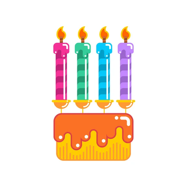 生日快乐，节日蛋糕。点着蜡烛的甜点。糖果机智 — 图库矢量图片