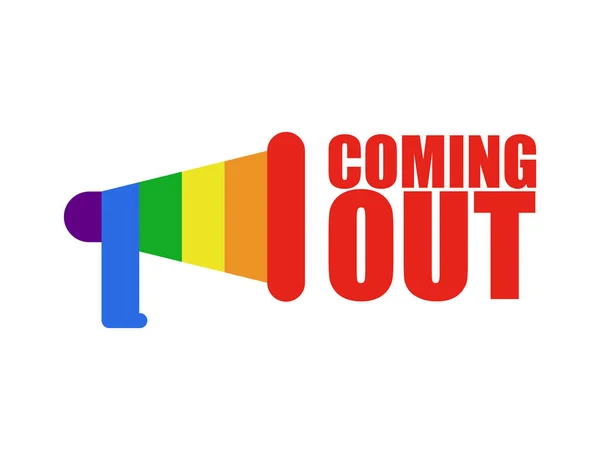 Coming out LGBT sign. Icon social network. Rainbow megaphone. Sy — Stock Vector