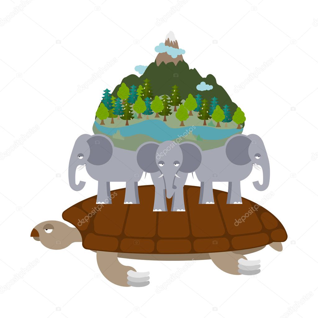 Mythological planet earth. turtle carrying elephants. Ancient re