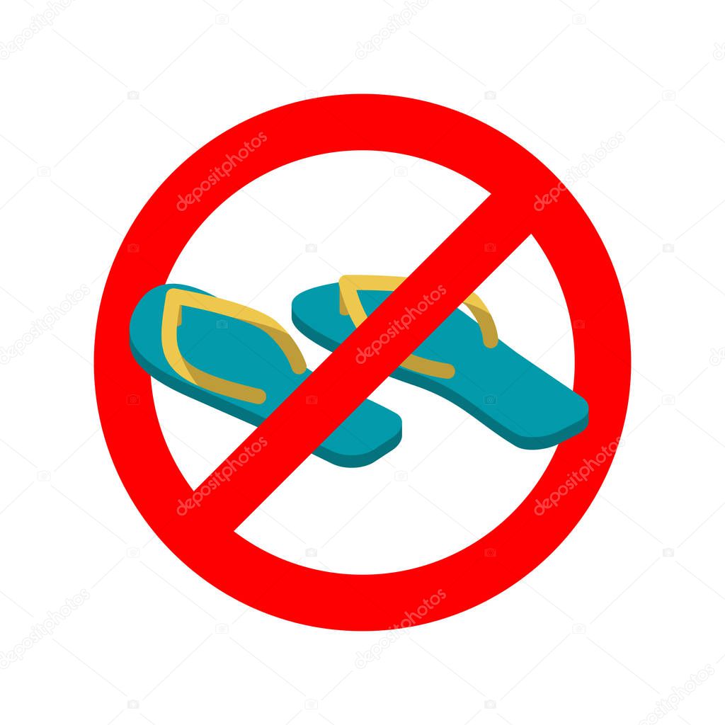 Stop slippers. Ban summer shoes. Red traffic sign not allowed
