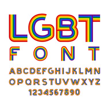 LGBT yazı tipi. Gökkuşağı harfler. ABC sembolü geyler ve Lezbiyenler için.