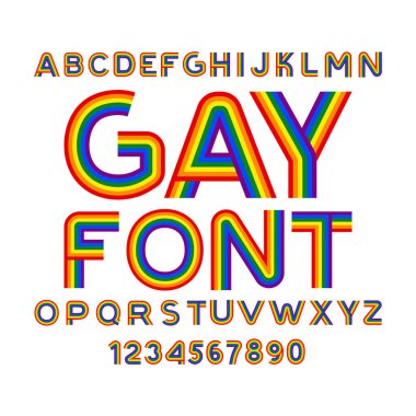 Eşcinsel yazı tipi. Gökkuşağı harfler. LGBT Abc gayler ve lesbi sembolü için