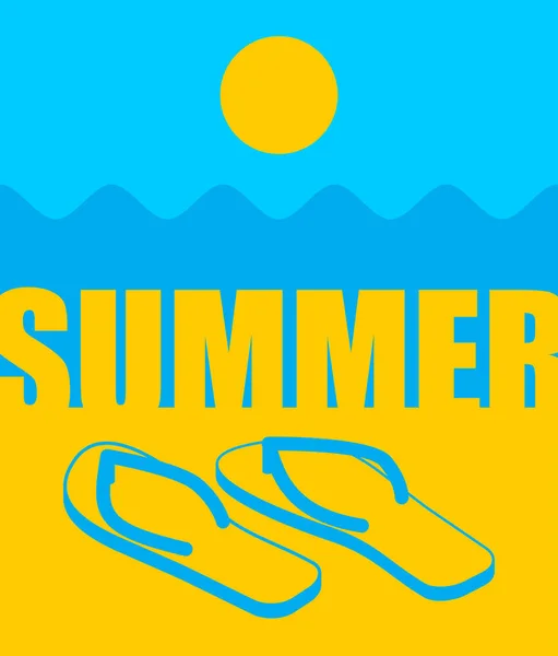 여름 풍경 추상입니다. 해변과 슬리퍼입니다. 태양과 파도 — 스톡 벡터