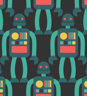 Robot seamless modeli. Retro oyuncak arka plan. Doku Vintage Cy