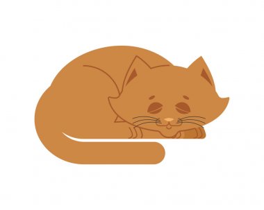 Uyuyan kedi kahverengi izole. yavru kedi uyuyormuş. uyku evde beslenen hayvan