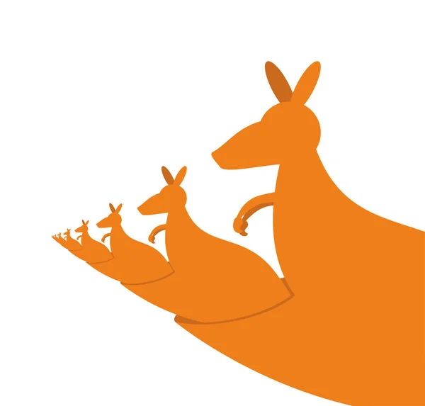 Kangoeroe recursie. Veel Australische kangoeroes zitten in t — Stockvector