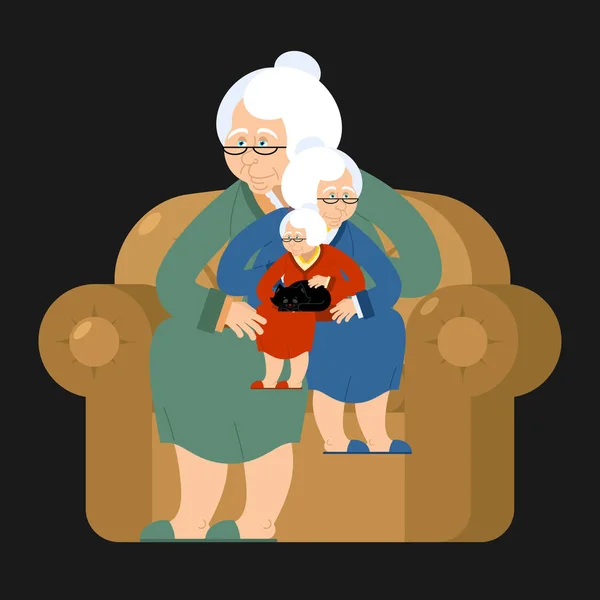 Büyükanne özyineleme sandalyeye oturur. Büyükanne tekrarlama. Eski wom — Stok Vektör