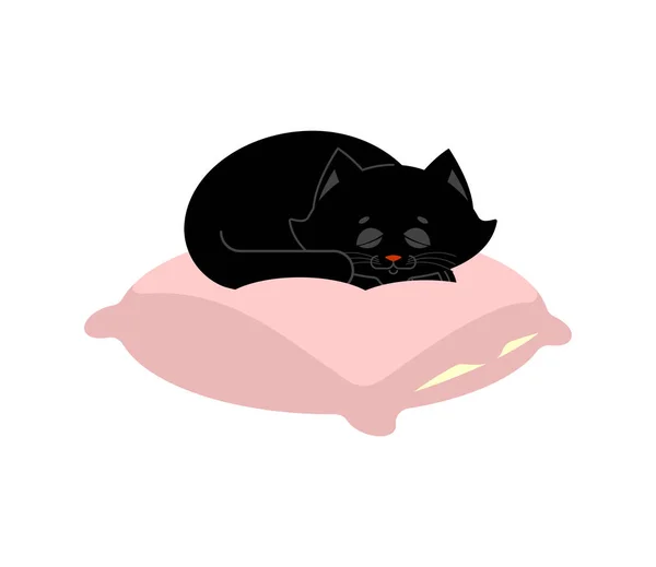 Чорна кішка спить на подушку. Спляча ПЕТ кошеня — стоковий вектор