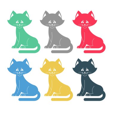 Renkli kedi Icon set. Çok renkli evde beslenen hayvan koleksiyonu.