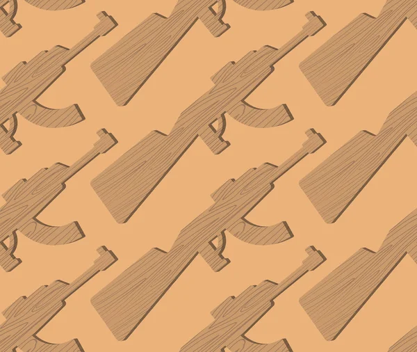 Wooden gun kids pattern. Board weapons background. Childrens mil — Stock Vector