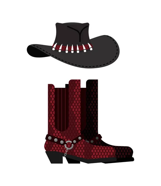 Australier Hut und Krokodillederstiefel. Cowboymütze und Python l — Stockvektor