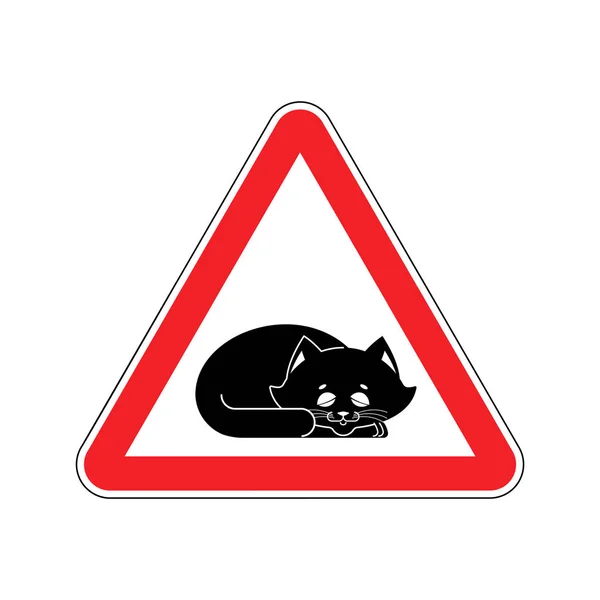 Atención Gato dormido. Precaución mascota. señal de carretera triángulo rojo — Archivo Imágenes Vectoriales