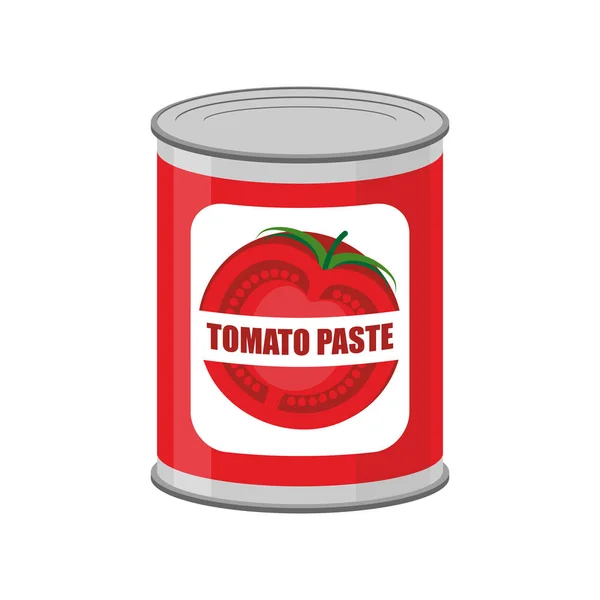 Lata de pasta de tomate. Comida enlatada com tomates — Vetor de Stock