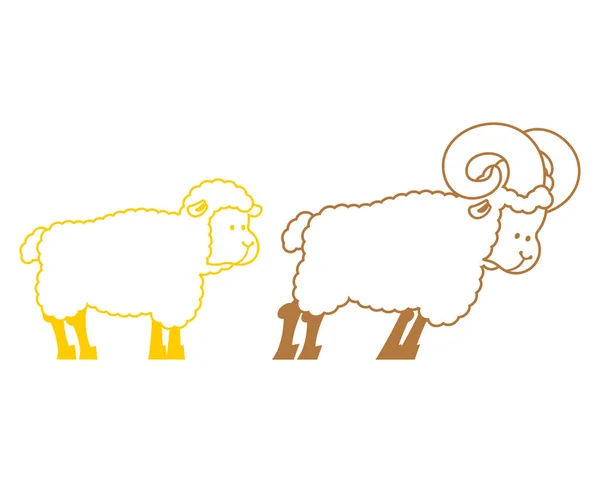 Ovelhas e carneiros. Animais de quinta símbolo linear — Vetor de Stock