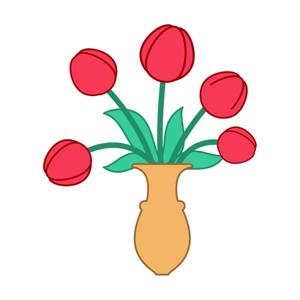 Röd tulpan i vas isolerade. Vackra blommor i kannan — Stock vektor