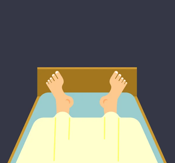男性脚ベッド睡眠。眠っている男。毛布の下の男 — ストックベクタ