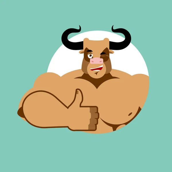 Minotaur duim omhoog toont goed. Oude Griekse mythische beest. Mons — Stockvector