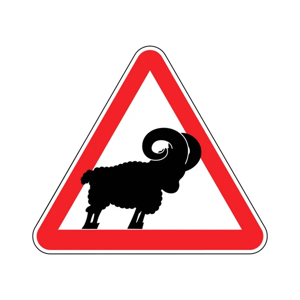 Προσοχή ram. ΠΡΟΣΟΧΗ ζώων αγροκτήματος πρόβατα. Κόκκινο απαγορευτικό δρόμου s — Διανυσματικό Αρχείο