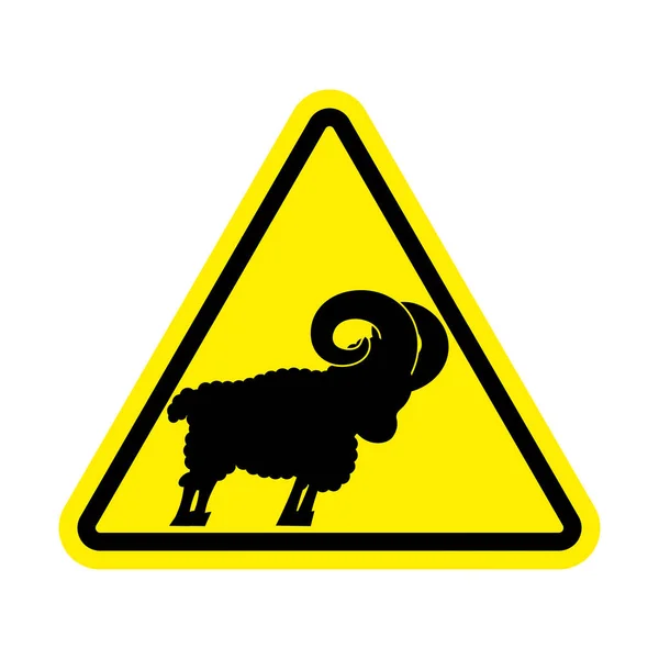 Προσοχή ram. ΠΡΟΣΟΧΗ ζώων αγροκτήματος πρόβατα. Κίτρινο απαγορευτικές roa — Διανυσματικό Αρχείο