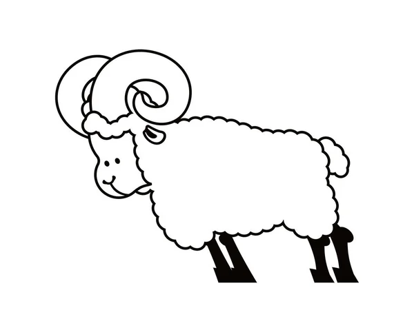 Carnero animal de granja aislado. Bestia ovina con cuernos — Archivo Imágenes Vectoriales