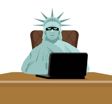 Amerikan hacker. ABD bilgisayar hırsızı. Özgürlük heykeli m