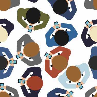 adam akıllı telefon üstten görünüm seamless modeli ile yürür. Erkek ve ga