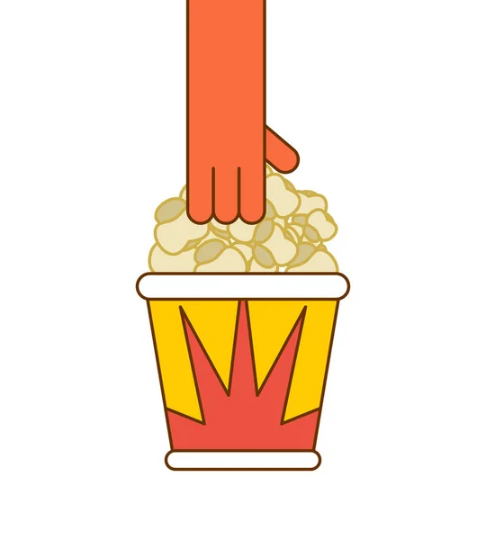 Popcorn en hand. Papier vak popped maïs — Stockvector