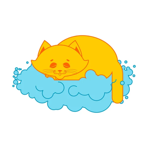 Katze schläft auf Wolke. weiches flauschiges Haustier und Wolke — Stockvektor