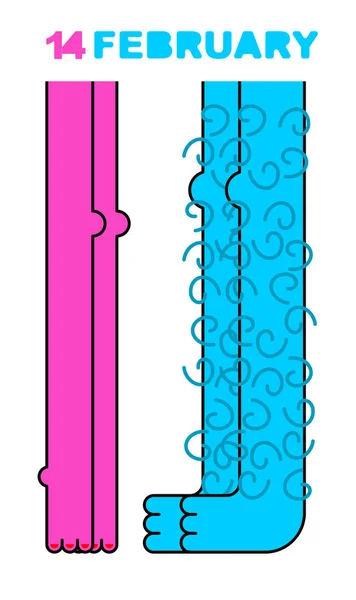 14. Februar. männliche und weibliche Beine. Liebeskuss. Grußkarte — Stockvektor