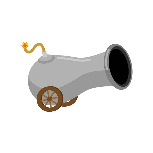 Ancient cannon cartoon isolated. Funny little War Ship cannon — Stock Vector